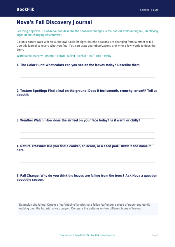 Free Autumn Science Template | Pre-K | Science | BookFlik worksheet preview — Science Autumn Science