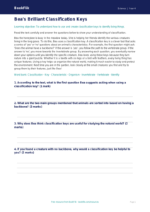 Free Classification Keys Comprehension | Grade 3 | Science | BookFlik