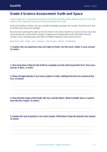 Free Earth And Space Assessment | Grade 4 | Science | BookFlik