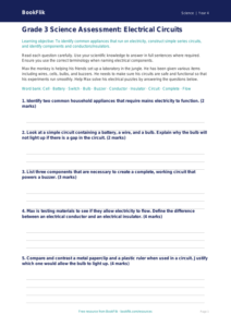 Free Electricity Assessment | Grade 3 | Science | BookFlik