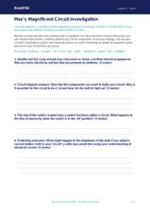 Science electricity template grade 3 greater depth