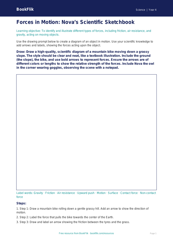 Free Forces Drawing Sheet | Grade 3 | Science | BookFlik worksheet preview — Science Forces
