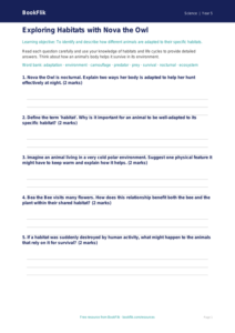 Free Habitats Worksheet | Grade 4 | Science | BookFlik