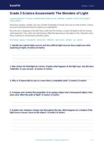 Free Light Assessment | Grade 3 | Science | BookFlik