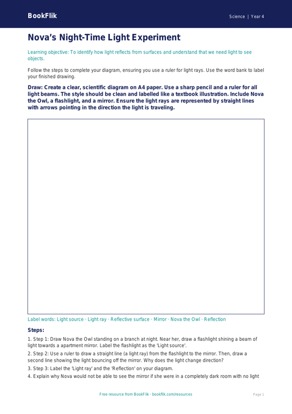 Free Light Drawing Sheet | Grade 3 | Science | BookFlik worksheet preview — Science Light