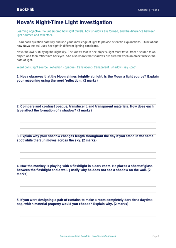 Science light worksheet grade 3 greater depth worksheet preview — Science Light