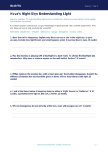 Free Light Worksheet | Grade 4 | Science | BookFlik