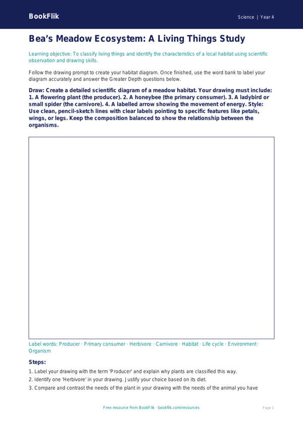 Free Living Things Drawing Sheet | Grade 3 | Science | BookFlik worksheet preview — Science Living Things