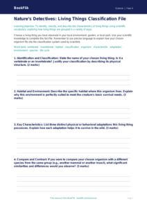 Free Living Things Template | Grade 3 | Science | BookFlik