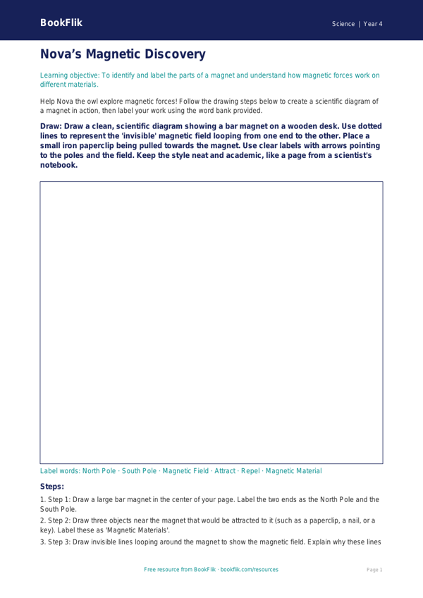 Free Magnets Drawing Sheet | Grade 3 | Science | BookFlik worksheet preview — Science Magnets