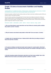 Free Nutrition Assessment | Grade 3 | Science | BookFlik