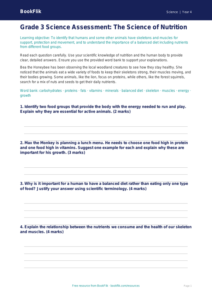Free Nutrition Assessment | Grade 3 | Science | BookFlik