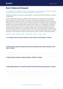 Free Nutrition Comprehension | Grade 3 | Science | BookFlik