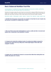 Free Nutrition Template | Grade 3 | Science | BookFlik
