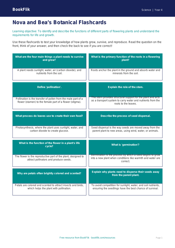 Free Plants Flashcards | Grade 3 | Science | BookFlik worksheet preview — Science Plants