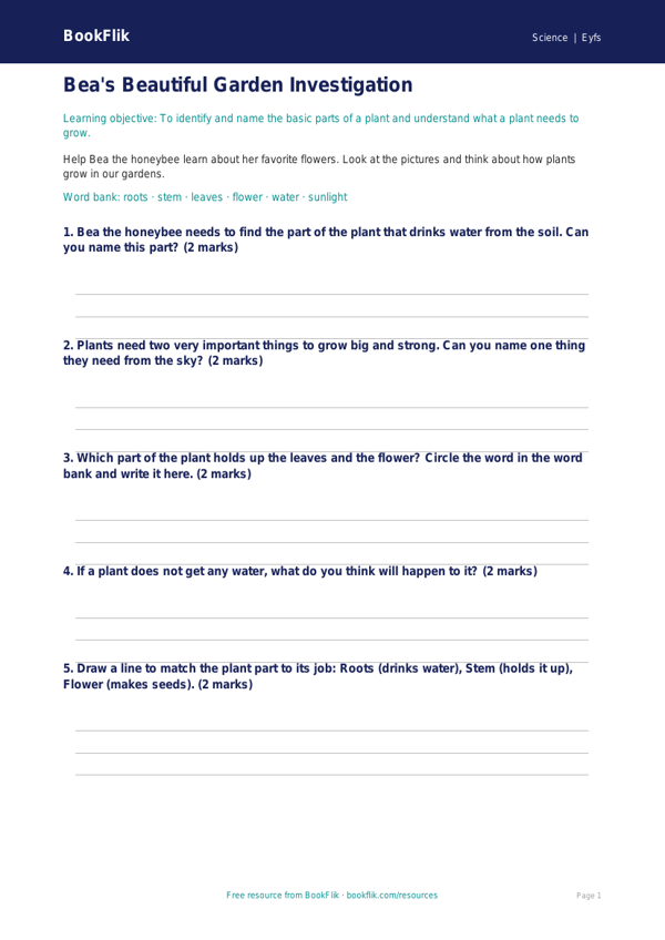 Free Plants Worksheet | Pre-K | Science | BookFlik worksheet preview — Science Plants