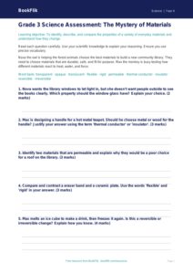 Free Properties Of Materials Assessment | Grade 3 | Science | BookFlik