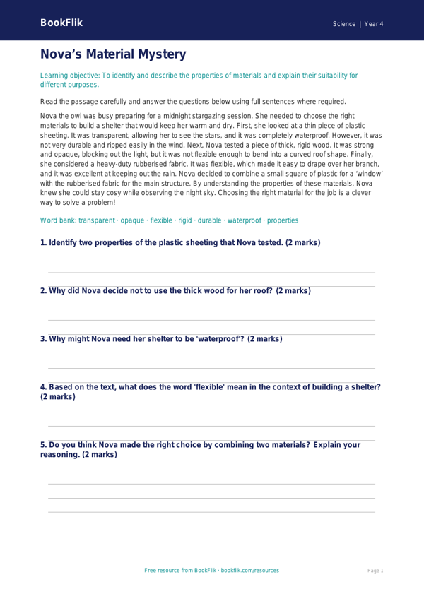 Science properties of materials comprehension grade 3 core worksheet preview — Science Properties Of Materials