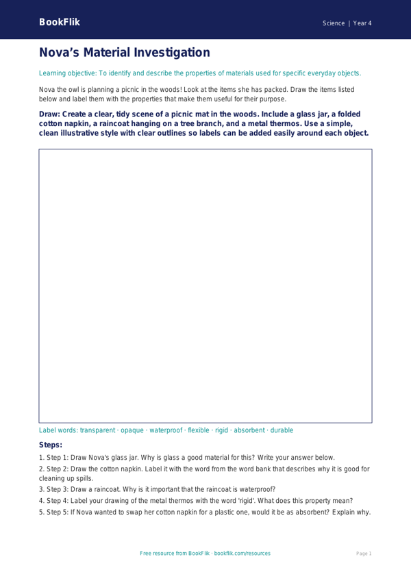 Free Properties Of Materials Drawing Sheet | Grade 3 | Science | BookFlik worksheet preview — Science Properties Of Materials