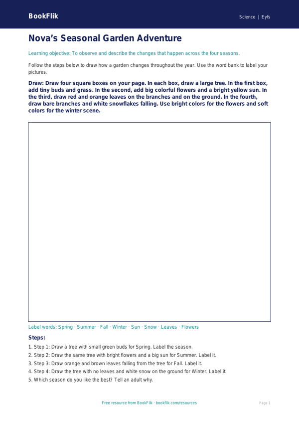 Free Seasonal Changes Drawing Sheet | Pre-K | Science | BookFlik worksheet preview — Science Seasonal Changes