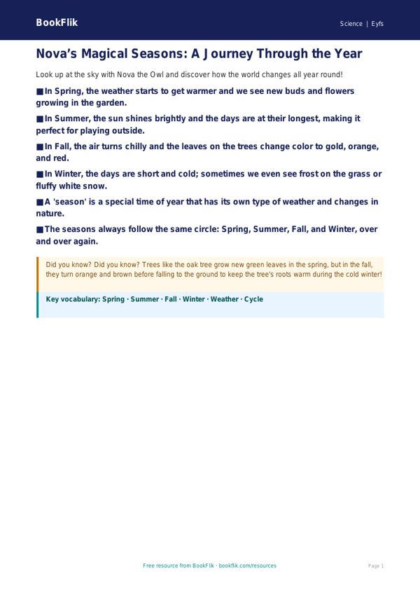 Free Seasonal Changes Poster | Pre-K | Science | BookFlik worksheet preview — Science Seasonal Changes