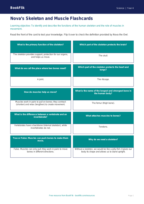 Science skeleton and muscles flashcards grade 3 core worksheet preview — Science Skeleton And Muscles