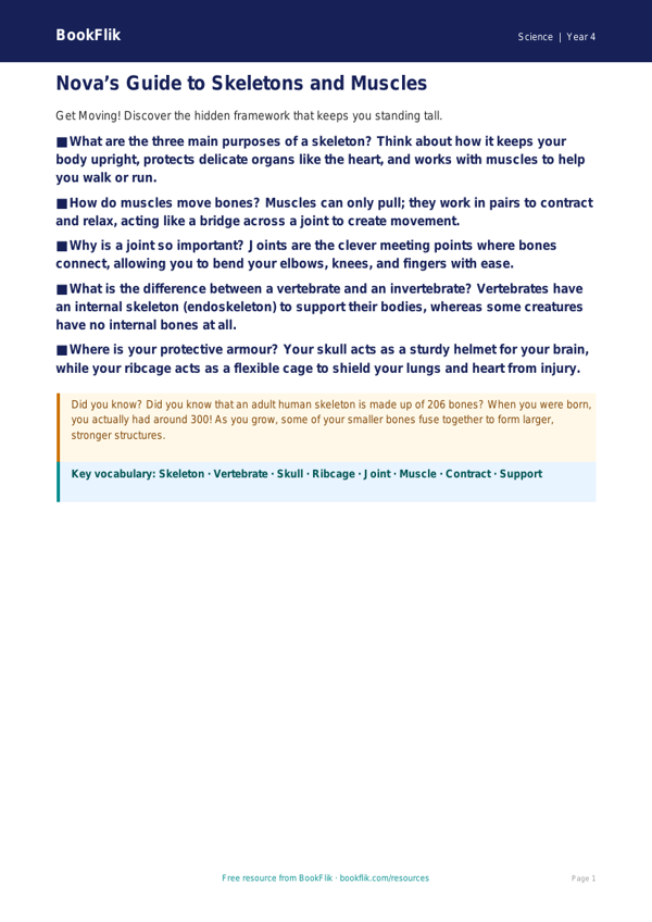 Free Skeleton And Muscles Poster | Grade 3 | Science | BookFlik worksheet preview — Science Skeleton And Muscles