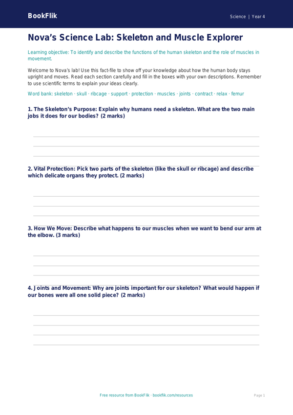 Science skeleton and muscles template grade 3 core worksheet preview — Science Skeleton And Muscles