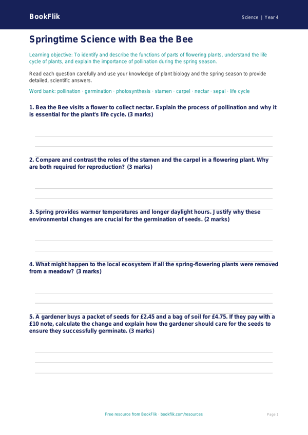 Science spring science worksheet grade 3 greater depth worksheet preview — Science Spring Science
