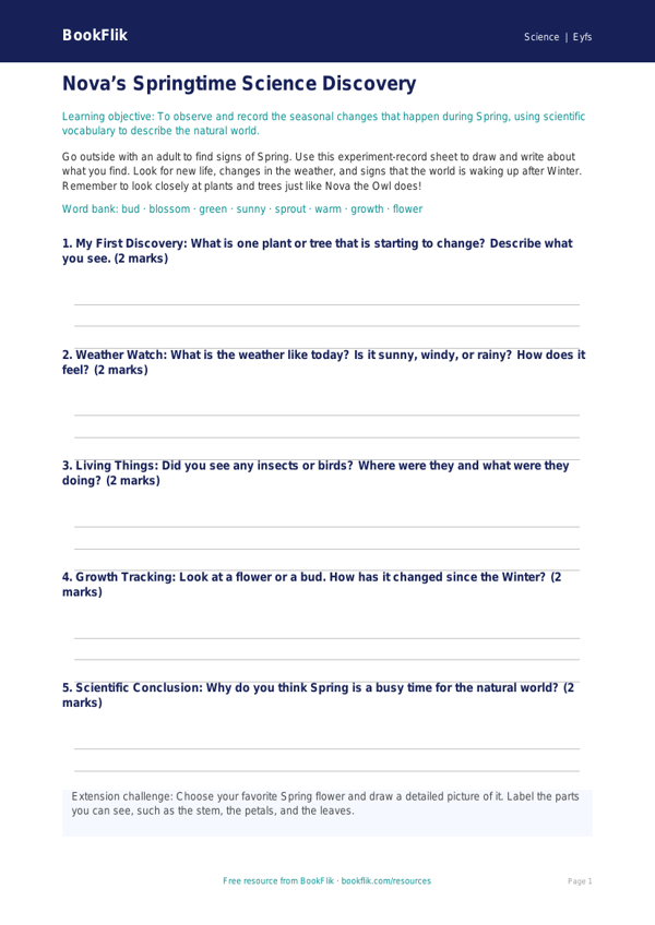 Free Spring Science Template | Pre-K | Science | BookFlik worksheet preview — Science Spring Science