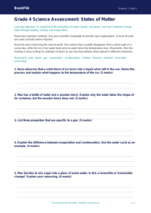 Free States Of Matter Assessment | Grade 4 | Science | BookFlik