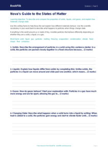 Free States Of Matter Writing Frame | Grade 4 | Science | BookFlik