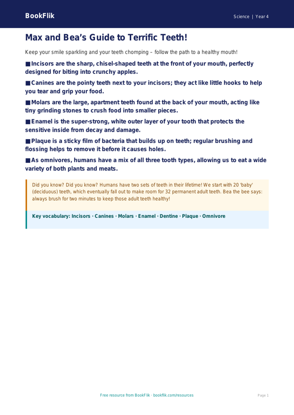 Science teeth poster grade 3 core worksheet preview — Science Teeth