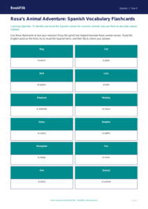 Spanish Animals Flashcards for Grade 3 | Free Printable | BookFlik