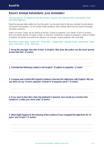 Spanish Animal Vocabulary Worksheet | Grade 3 | BookFlik