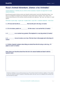 Free Animals Activity Sheet | Grade 4 | Spanish | BookFlik