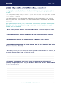 Animals Assessment Grade 4 Spanish | Free BookFlik Worksheet