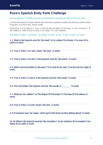 Spanish body parts quiz grade 3 core