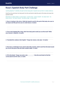 Spanish body parts worksheet grade 3 core