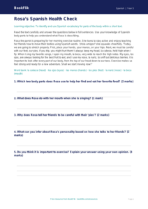 Free Spanish Body Parts Comprehension Worksheet | Grade 4 | BookFlik