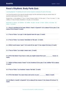 Free Spanish Body Parts Quiz for Grade 4 | BookFlik