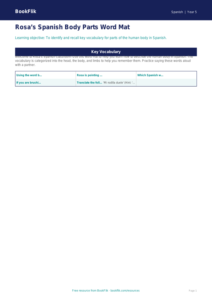 Free Spanish Body Parts Word Mat | Grade 4 Spanish Resource