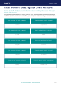 Spanish Clothes Flashcards for Grade 3 | Free Printable | BookFlik