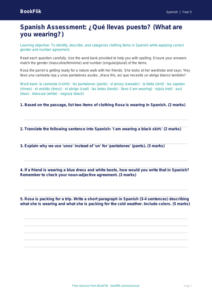 Spanish Clothes Assessment | Grade 4 | Free Printable | BookFlik
