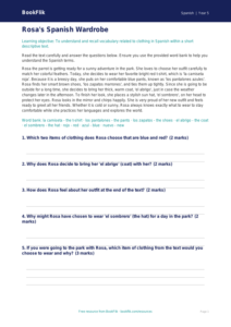 Free Clothes Comprehension | Grade 4 | Spanish | BookFlik