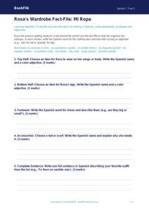 Spanish Clothes Vocabulary Worksheet | Grade 4 | BookFlik