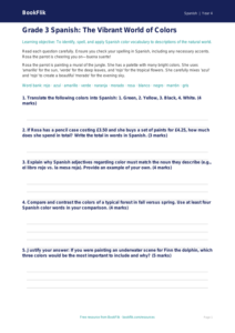 Spanish Colors Worksheet for Grade 3 | Greater Depth | BookFlik
