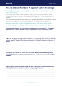 Spanish Colors Worksheet for Grade 3 | Free Printable | BookFlik