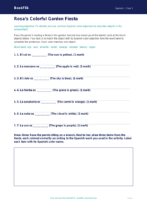 Free Colors Activity Sheet | Grade 4 Spanish | BookFlik