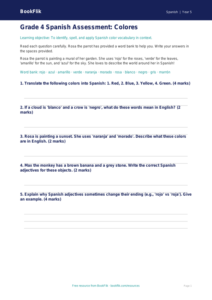 Spanish Colors Worksheet for Grade 4 | BookFlik